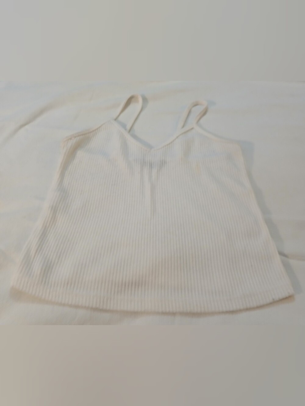 Pre-loveWomen’s Cream Ribbed V-Neck Camisole Crop Top.